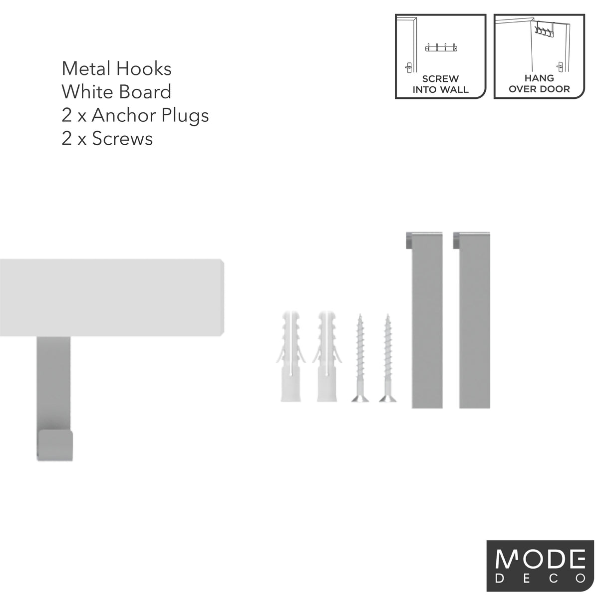 5 Chrome Hooks on White Board Over Door Hook