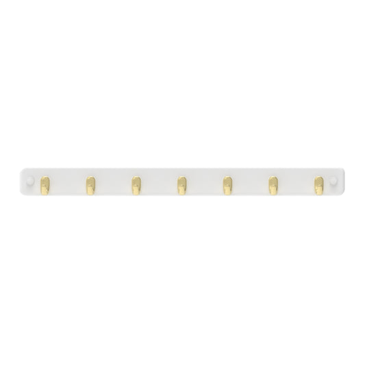 7 Brushed Brass Hook White Board Key Rack