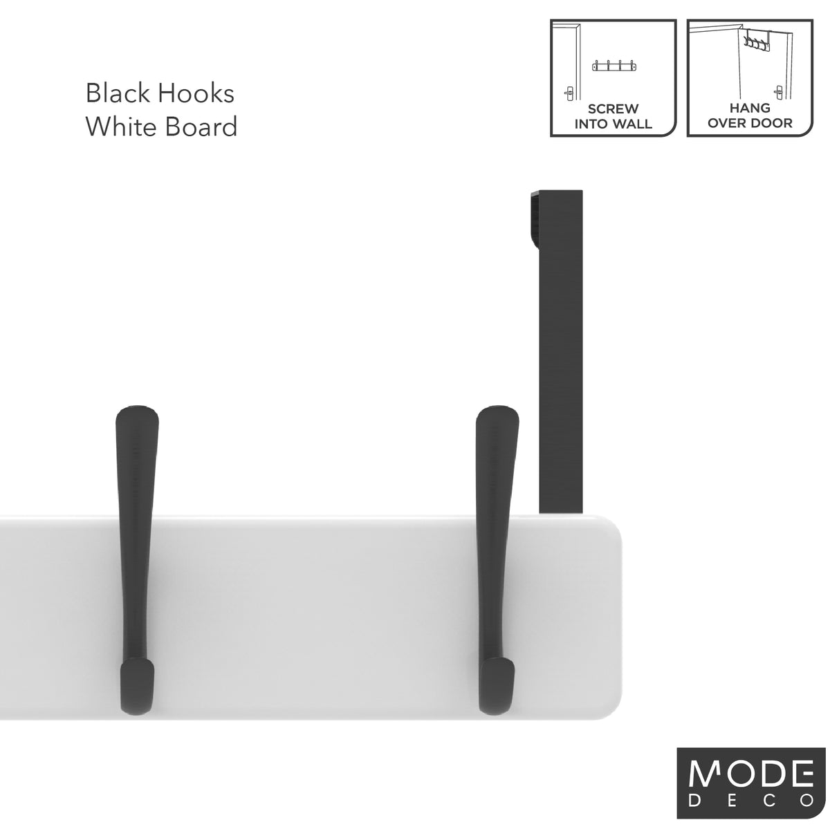 4 Black Hooks on White Board Over Door Hook