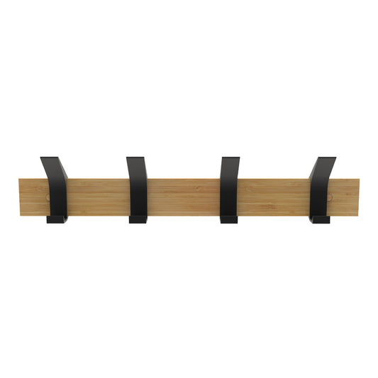 4 Black Sliding Hooks on Bamboo Board Hat & Coat Rack