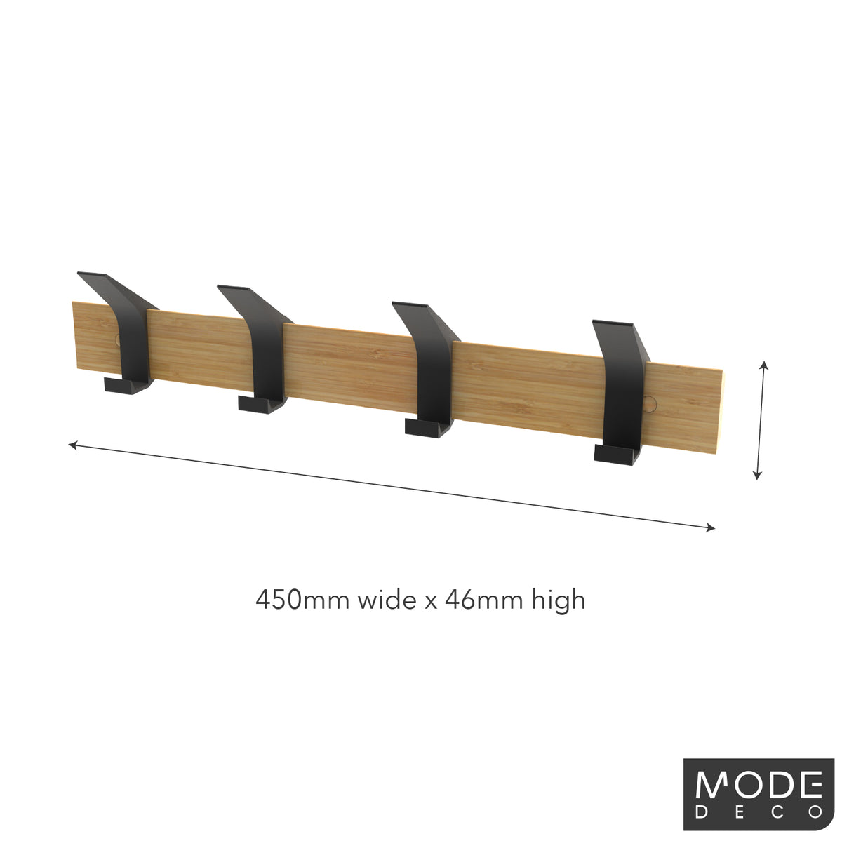 4 Black Sliding Hooks on Bamboo Board Hat & Coat Rack
