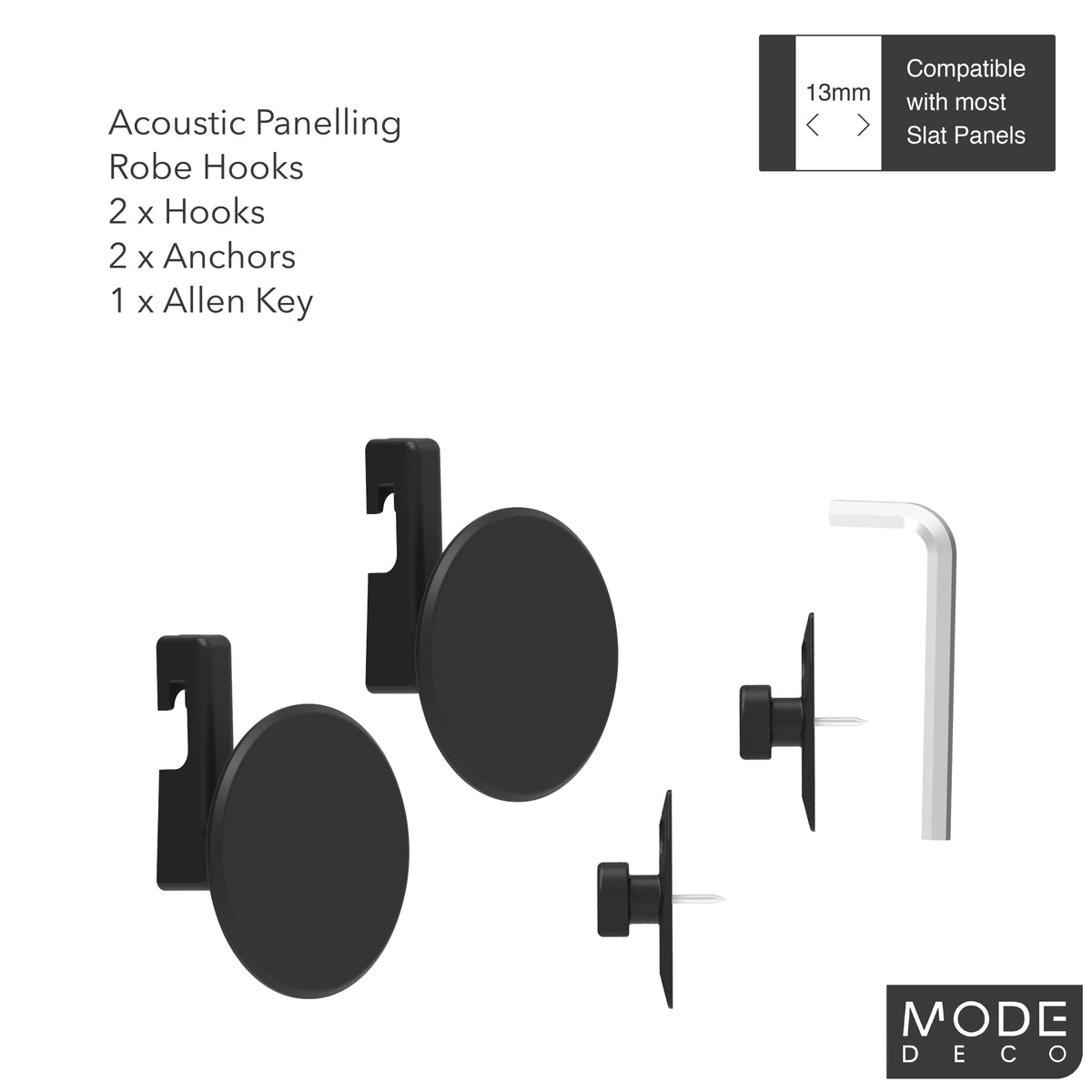 Acoustic Panelling Robe Hooks - 2 Pack