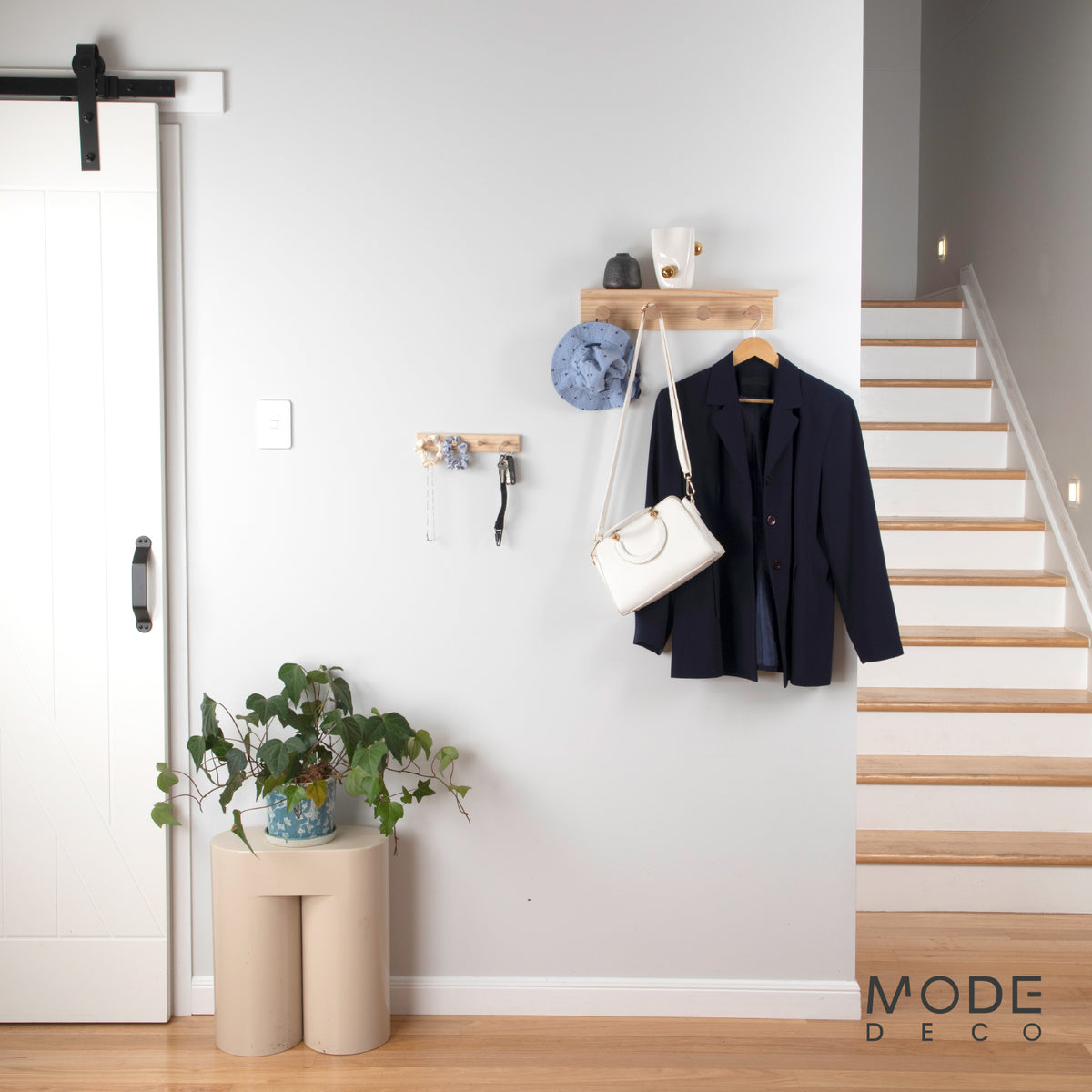 4 Timber Hooks on Pine Board Key Rack