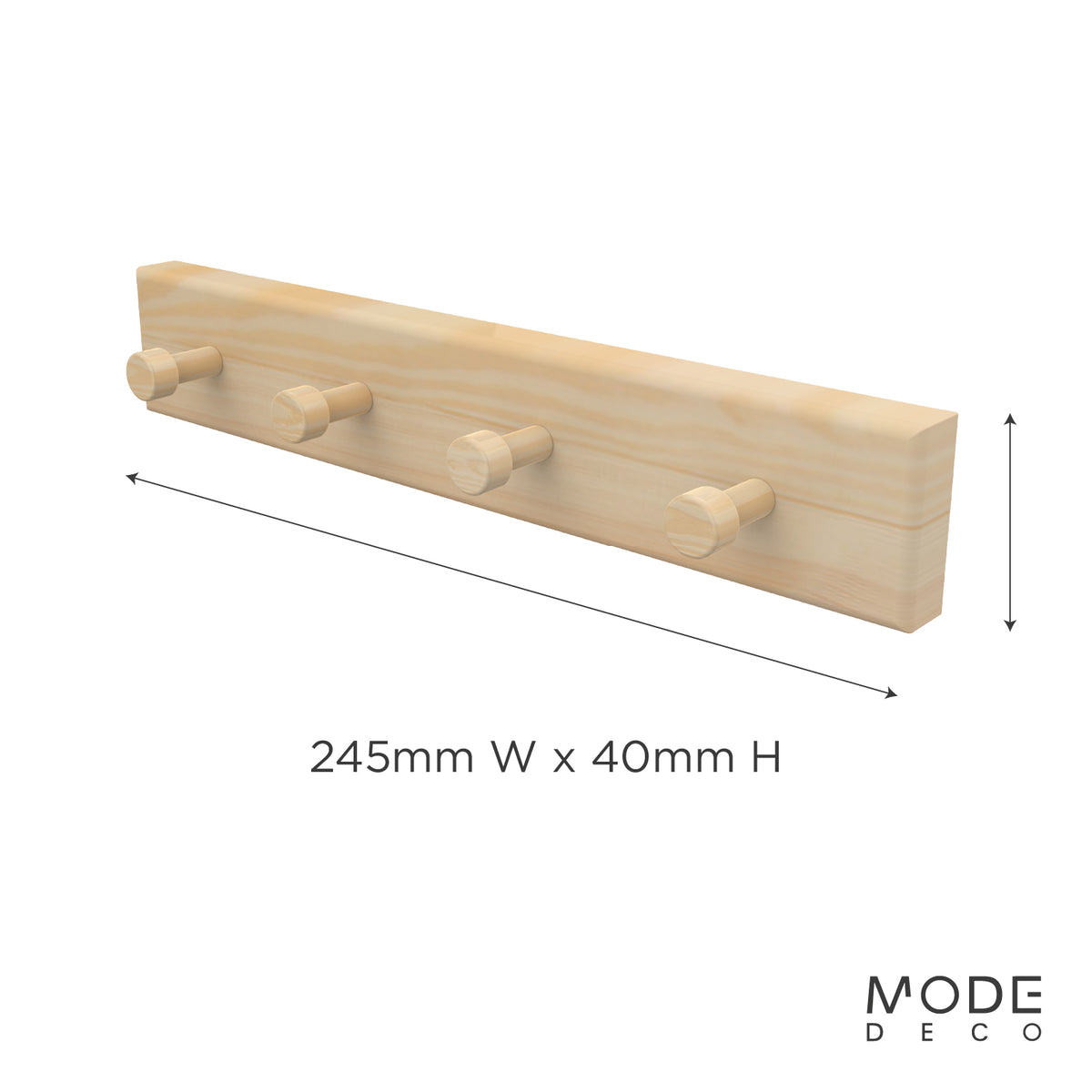 4 Timber Hooks on Pine Board Key Rack