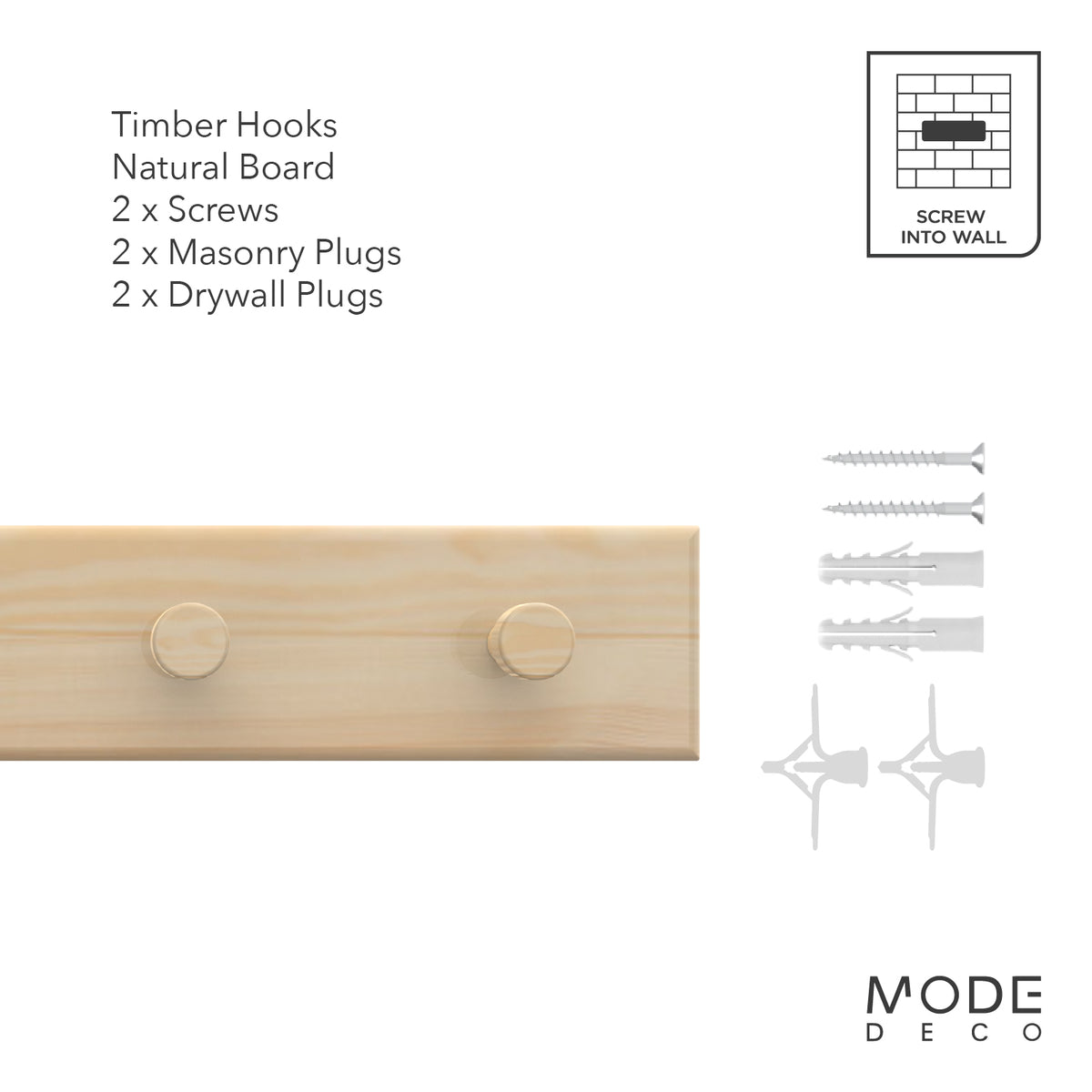 4 Timber Hooks on Pine Board Key Rack
