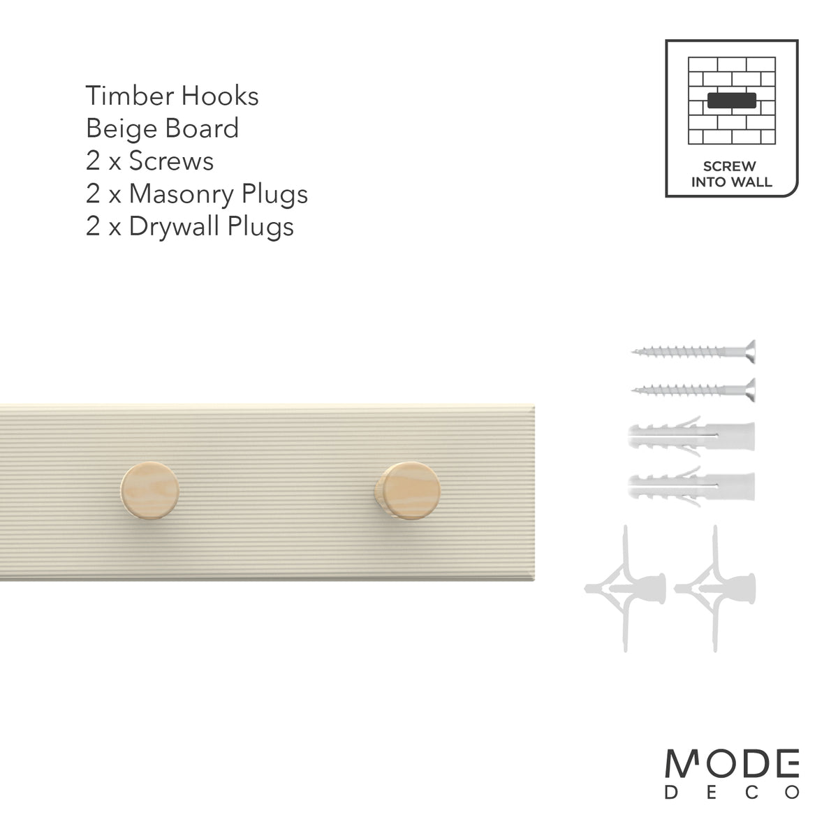 4 Timber Hooks on Beige Board Key Rack