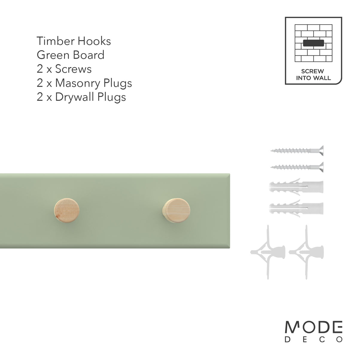 4 Timber Hooks on Green Board Key Rack