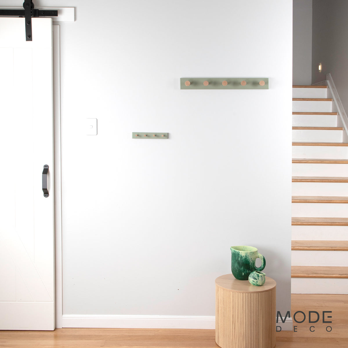 4 Timber Hooks on Green Board Key Rack