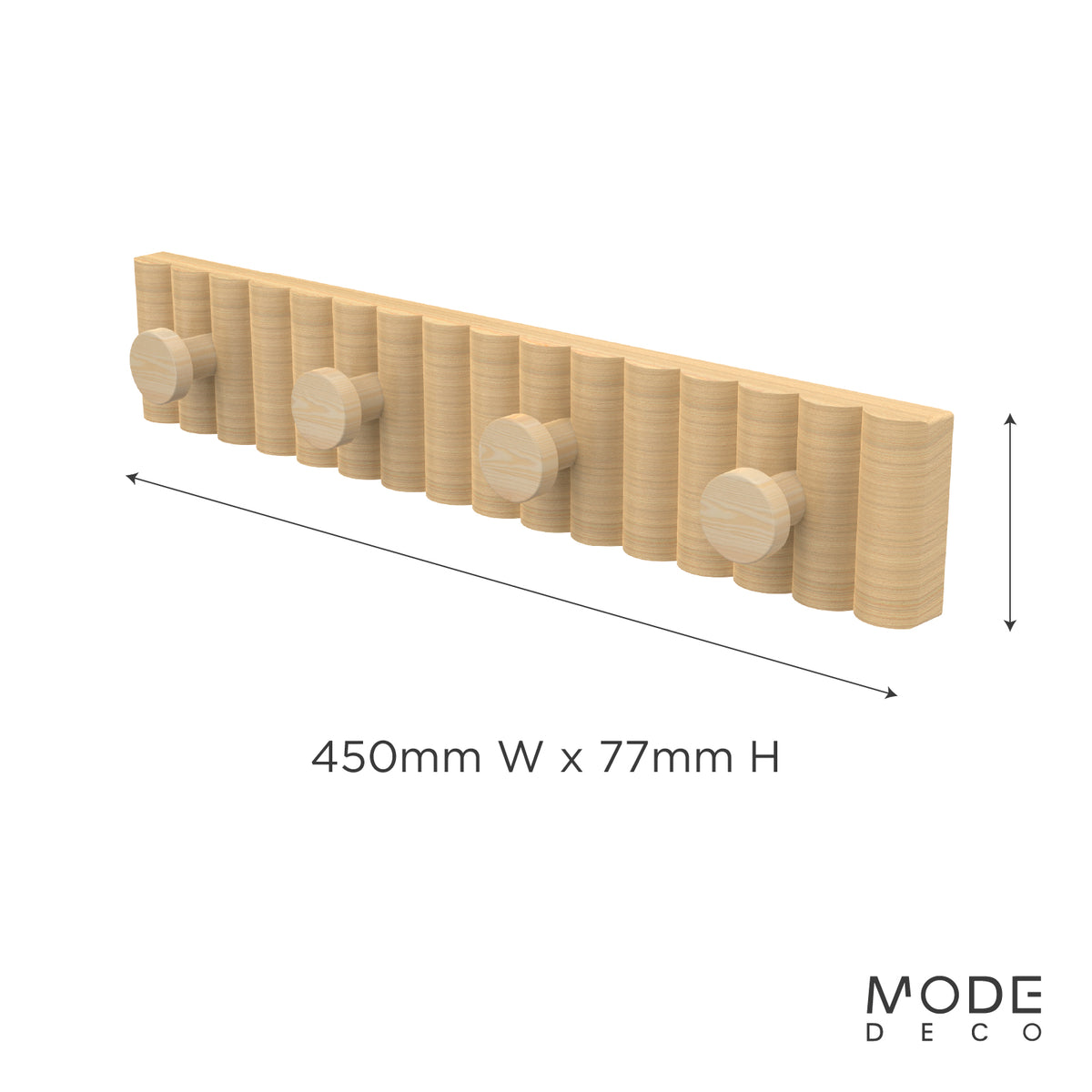 4 Timber Hooks on Natural Board Hook Rack