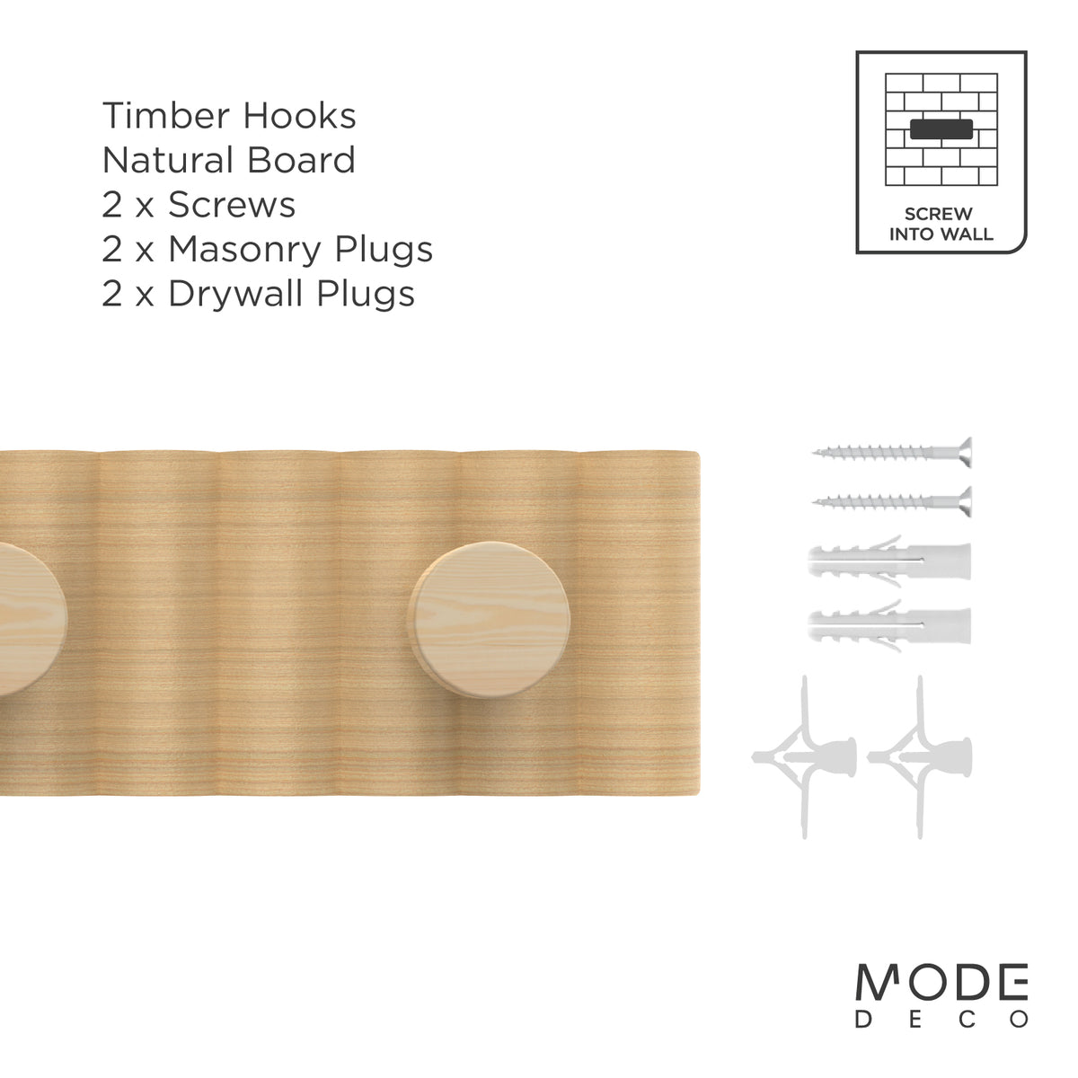 4 Timber Hooks on Natural Board Hook Rack