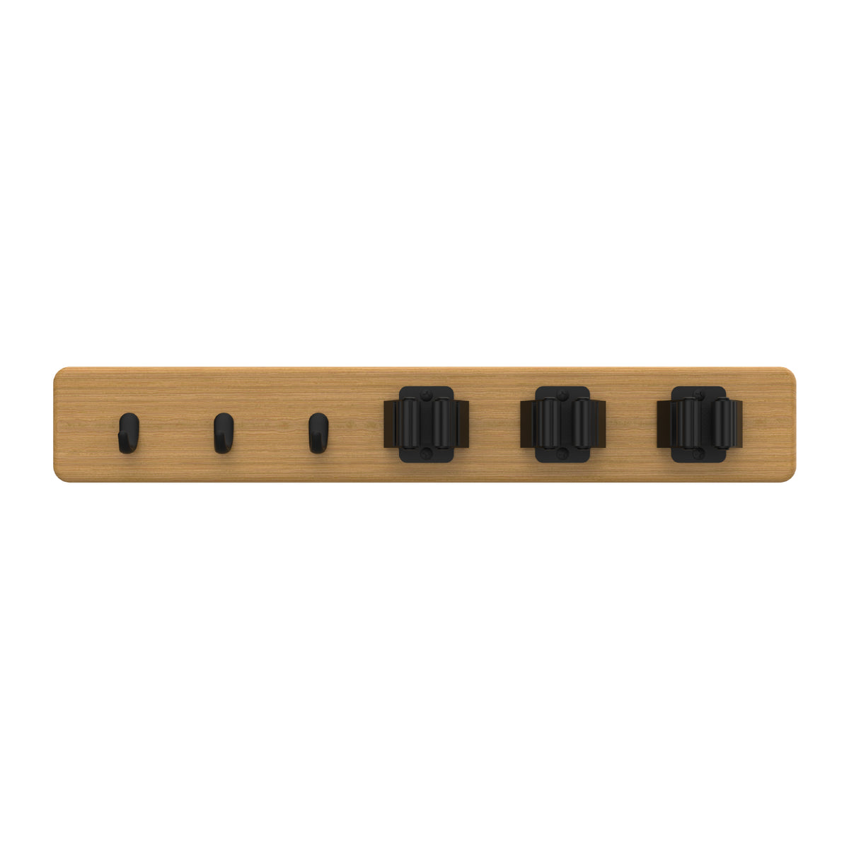 3 Hooks & 3 Grips on Bamboo Board Hook Rack