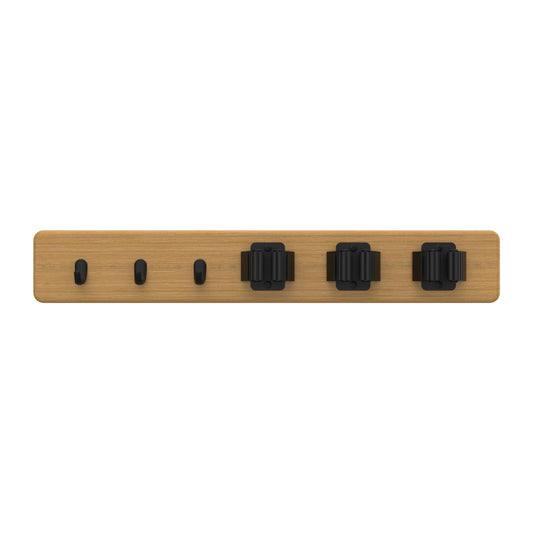 3 Hooks & 3 Grips on Bamboo Board Hook Rack