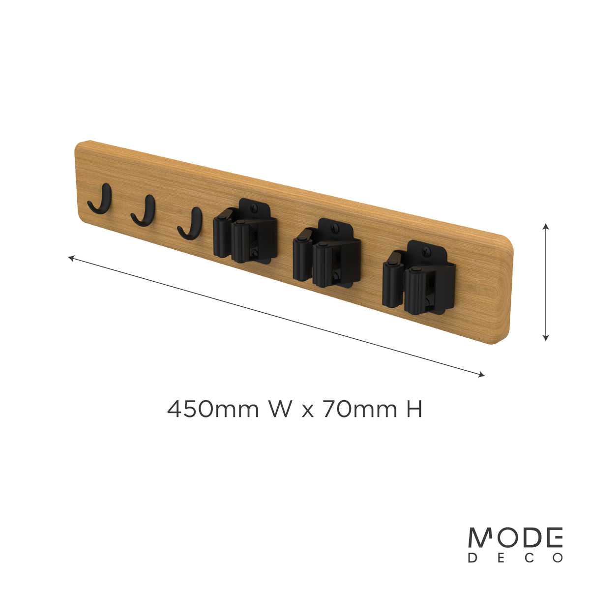 3 Hooks & 3 Grips on Bamboo Board Hook Rack