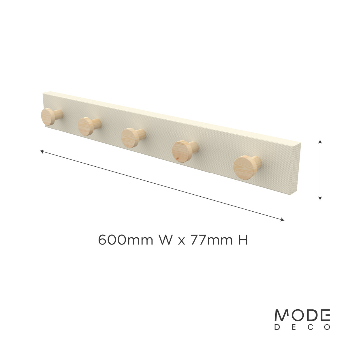 5 Timber Hooks on Beige Board Hook Rack