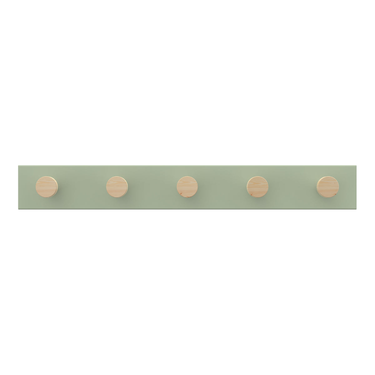 5 Timber Hooks on Green Board Hook Rack