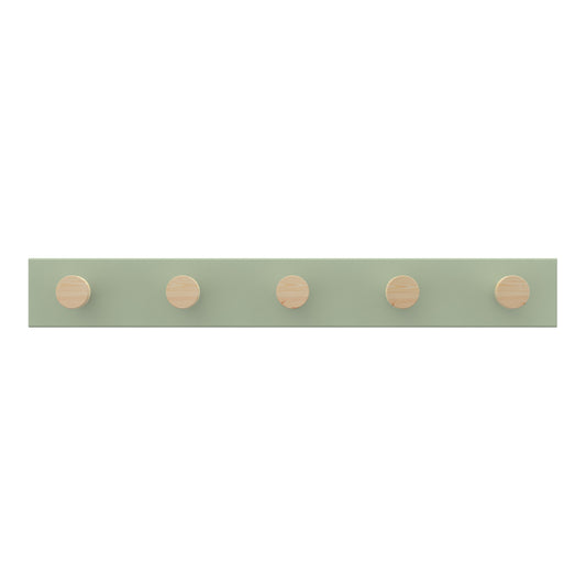 5 Timber Hooks on Green Board Hook Rack