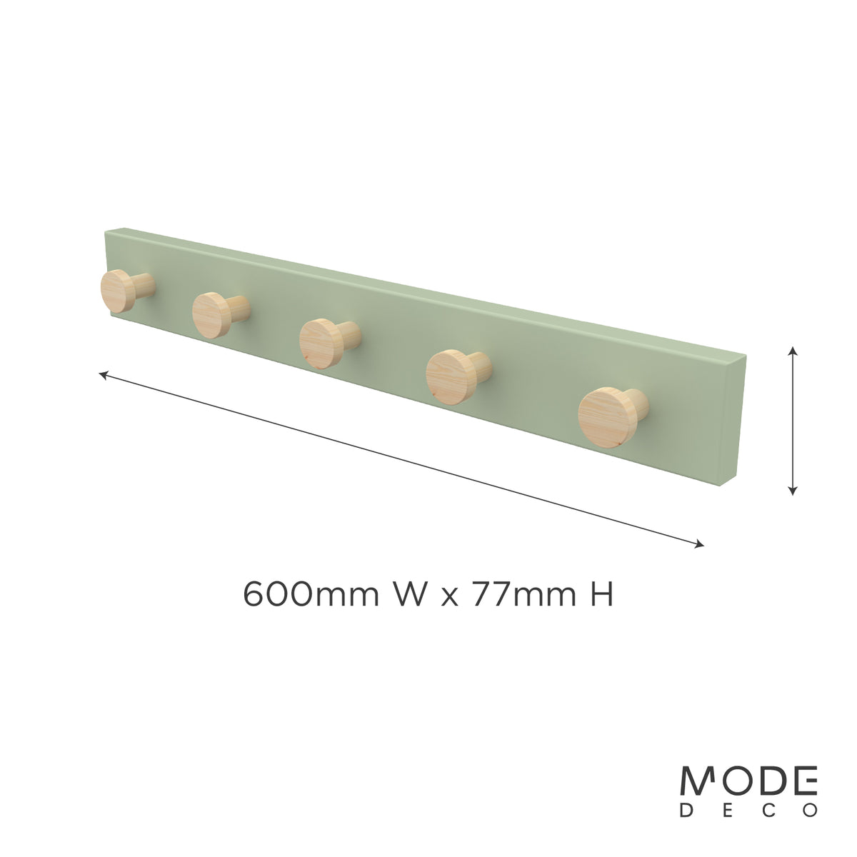 5 Timber Hooks on Green Board Hook Rack