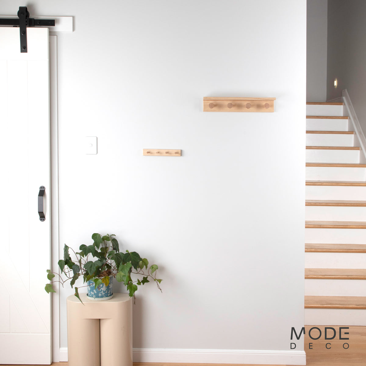4 Timber Hooks on Pine Board with Shelf