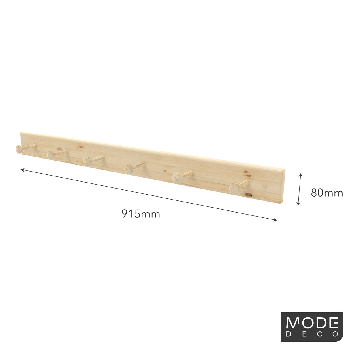 6 Hooks on Natural Pine Board Hook Rack
