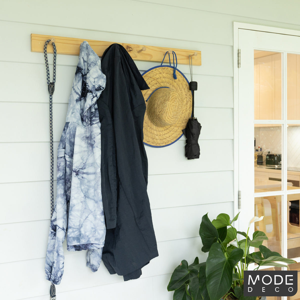 6 Hooks on Natural Pine Board Hook Rack