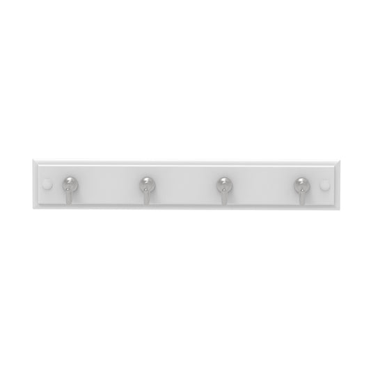 4 Chrome Hooks on White Board Key Rack