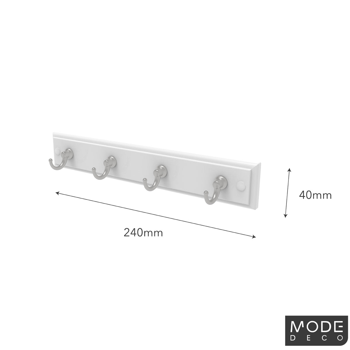 4 Chrome Hooks on White Board Key Rack