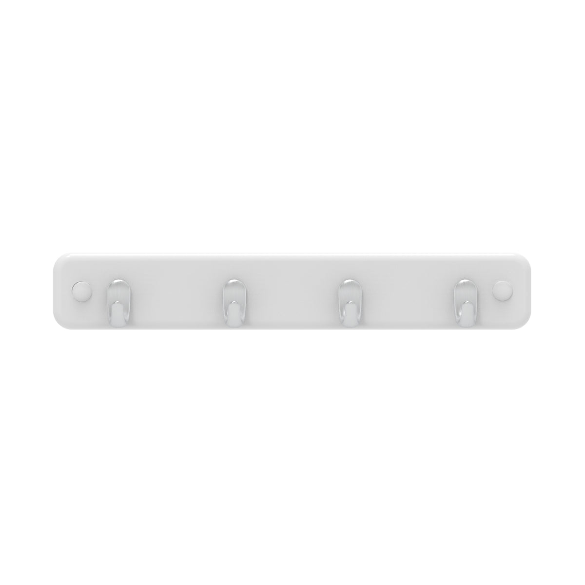 4 Brushed Nickel Hooks on White Board Key Rack