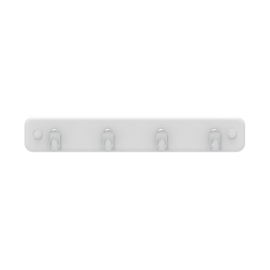 4 Brushed Nickel Hooks on White Board Key Rack