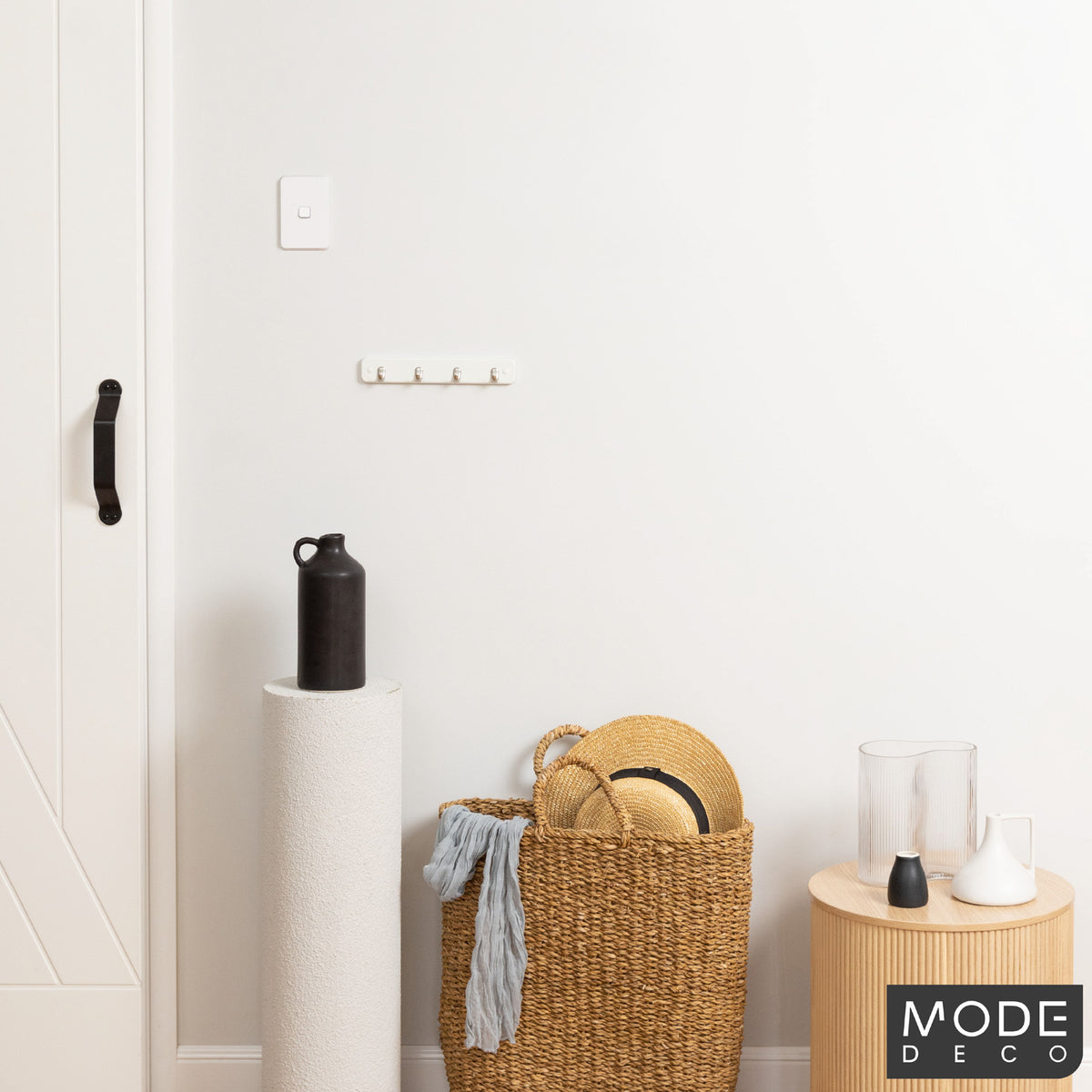 4 Brushed Nickel Hooks on White Board Key Rack