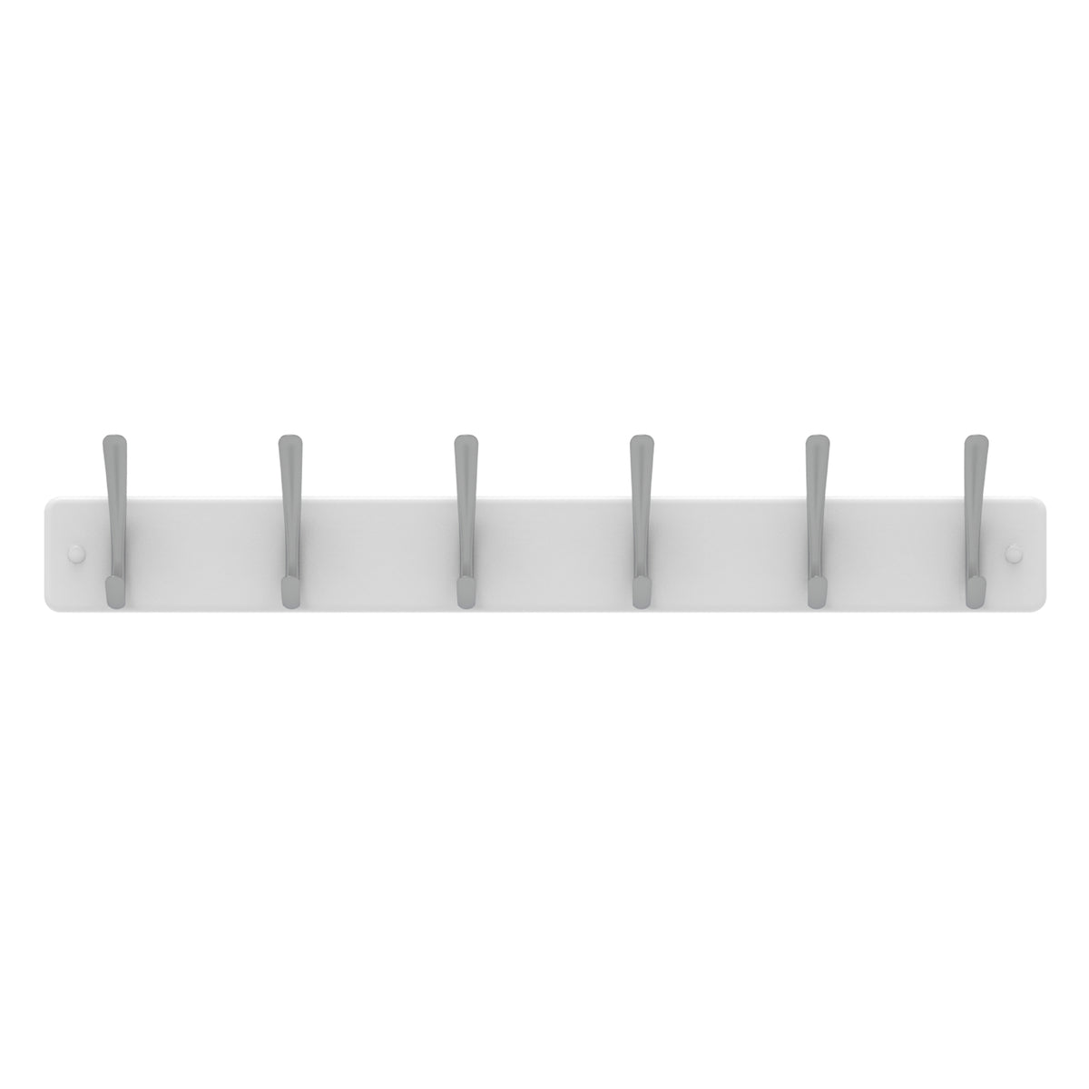 6 Brushed Nickel Hooks on White Board Hat & Coat Rack