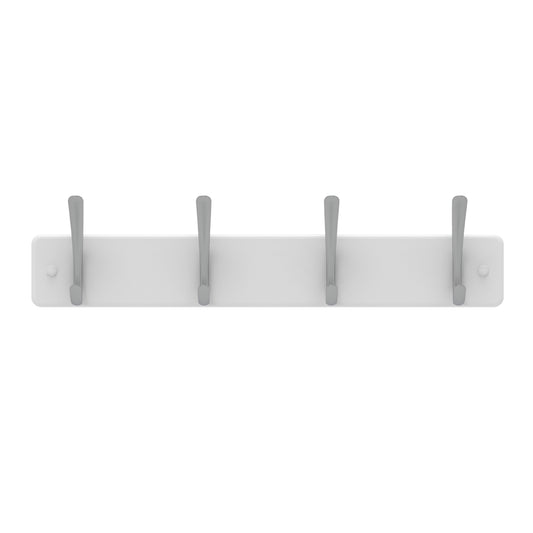 4 Brushed Nickel Hooks on White Board Hat & Coat Rack
