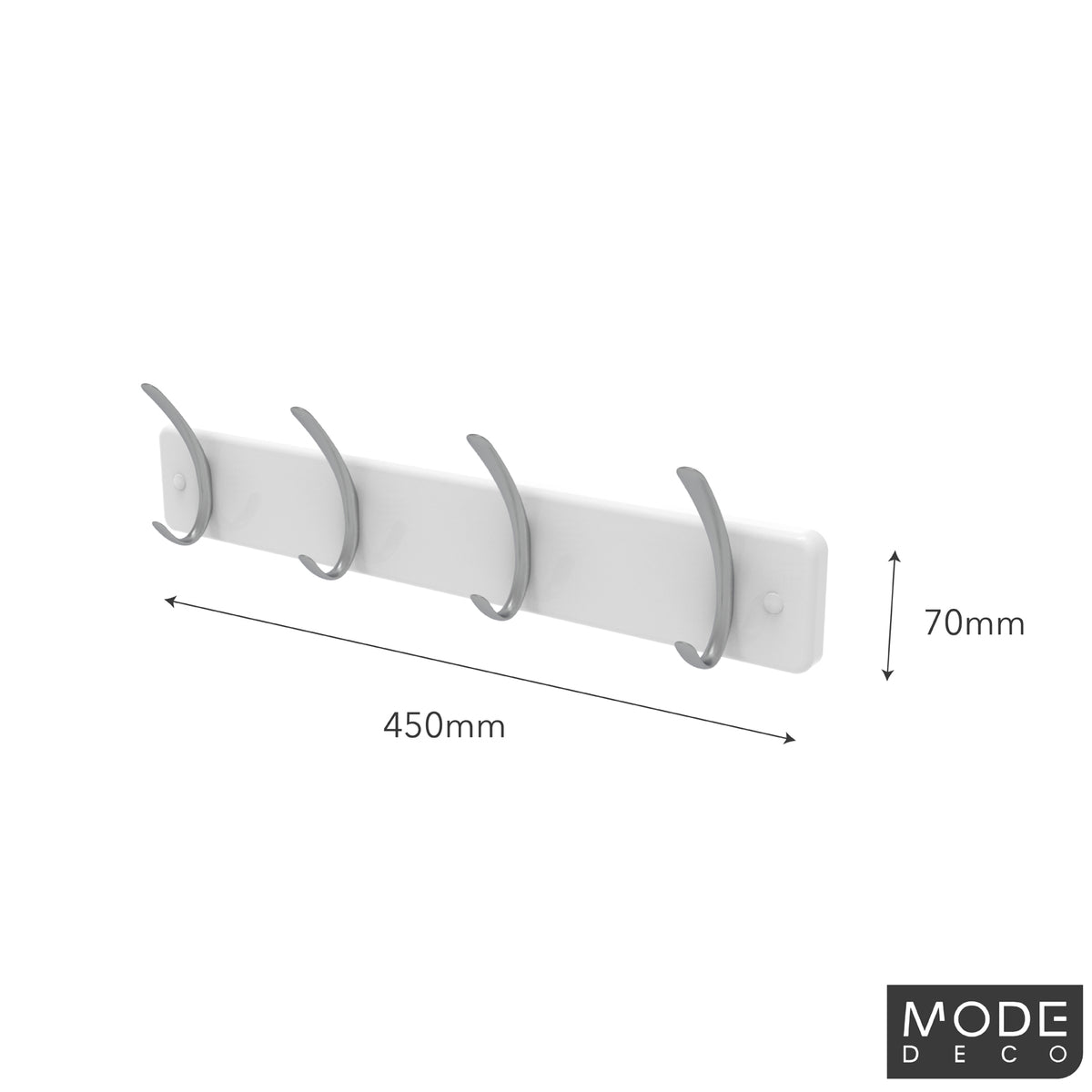 4 Brushed Nickel Hooks on White Board Hat & Coat Rack
