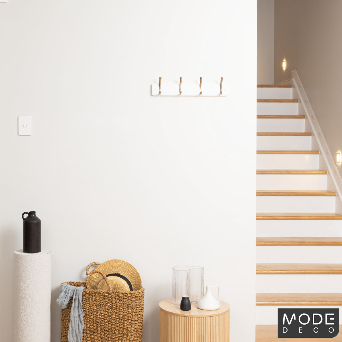 4 Brushed Nickel Hooks on White Board Hat & Coat Rack