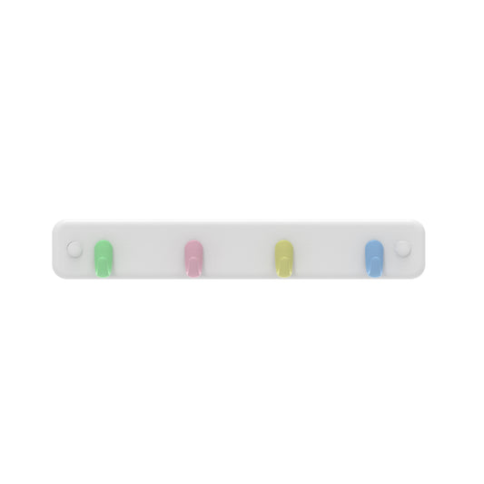 4 Pastel Hooks on White Board Key Rack