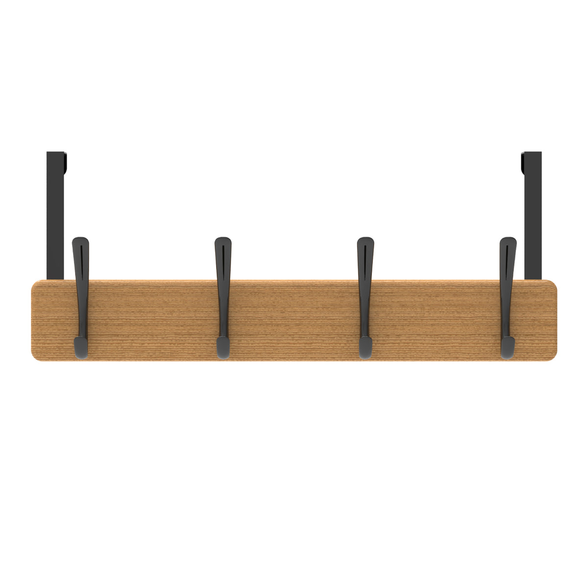 4 Black Hooks on Bamboo Board Over Door Hook