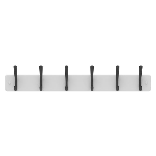6 Black Hooks on White Board Hat & Coat Rack