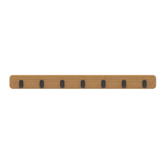 7 Black Hooks on Bamboo Board Key Rack