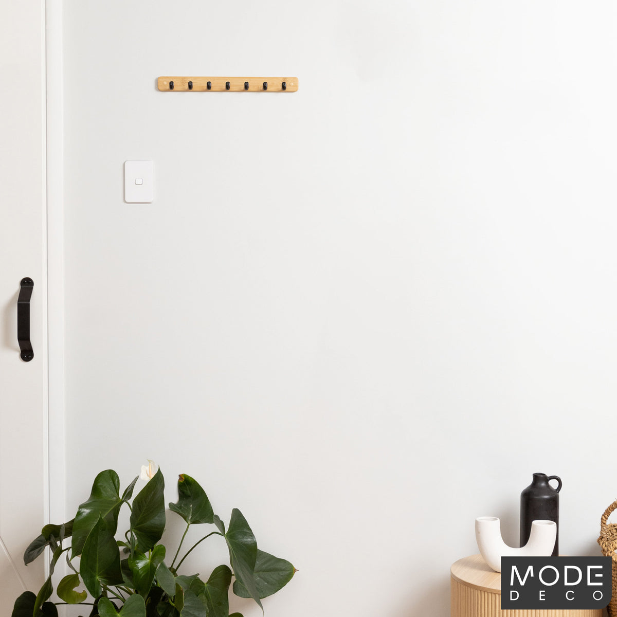 7 Black Hooks on Bamboo Board Key Rack