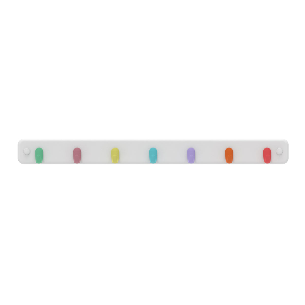 7 Pastel Hooks on White Board Key Rack