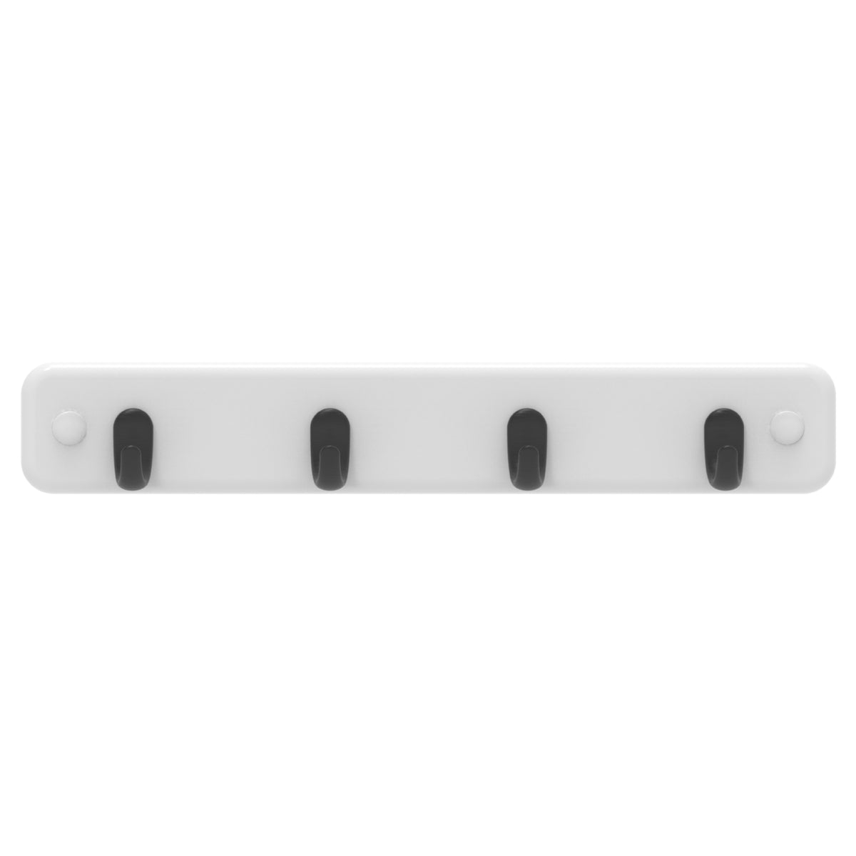 4 Black Hooks on White Board Key Rack