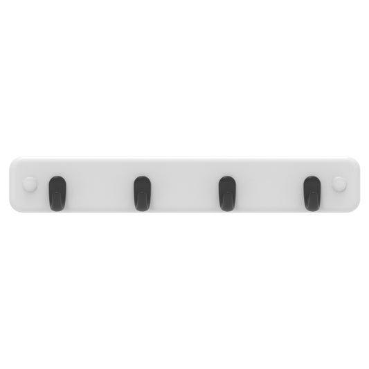 4 Black Hooks on White Board Key Rack