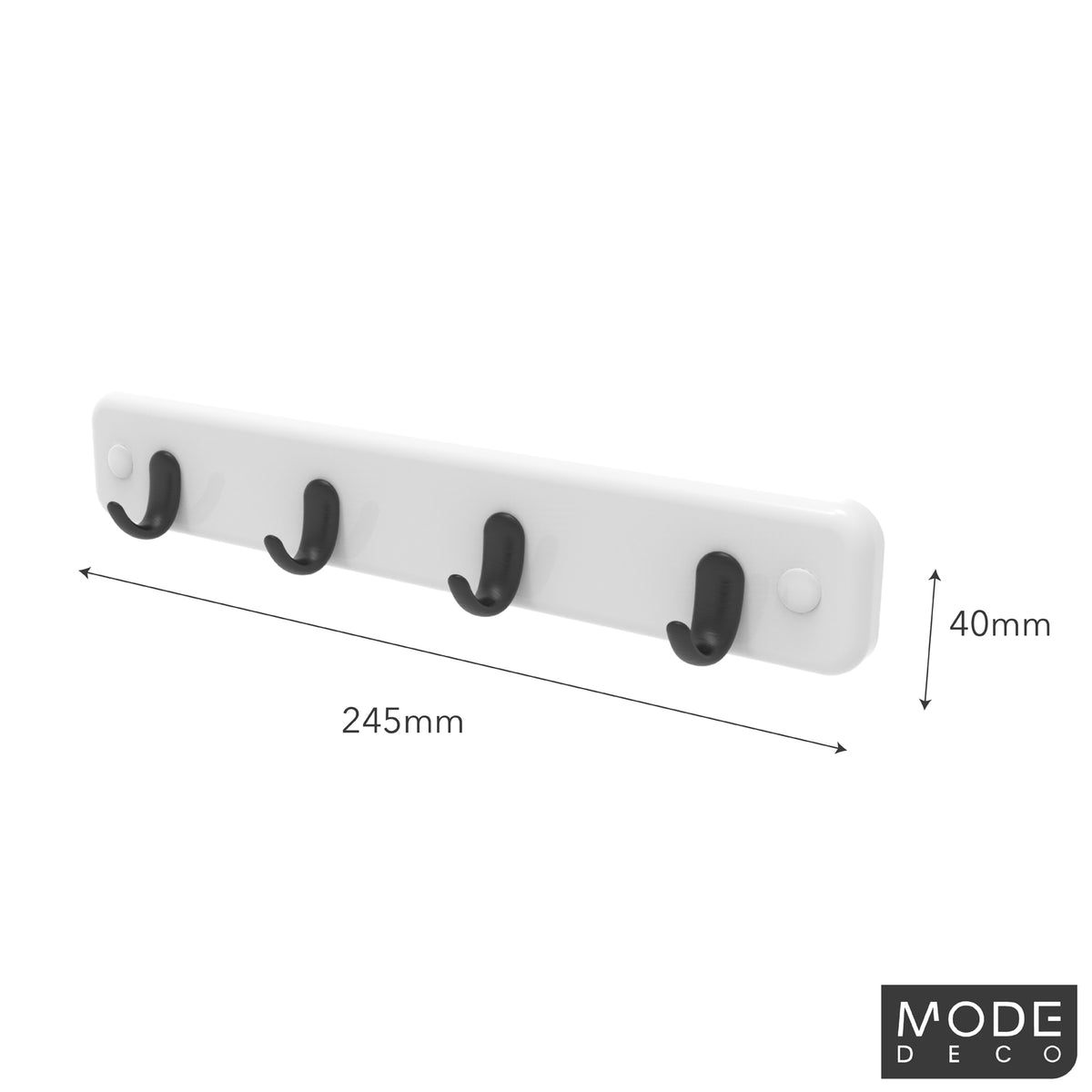 4 Black Hooks on White Board Key Rack