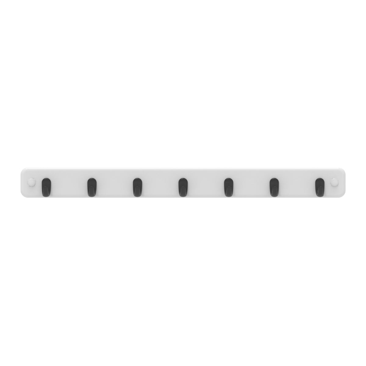 7 Black Hooks on White Board Key Rack