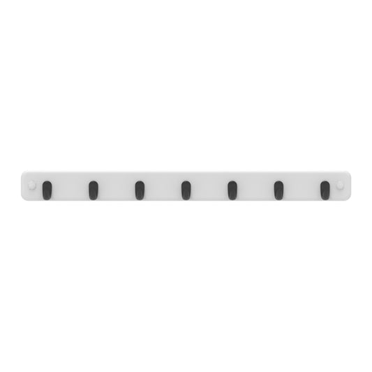 7 Black Hooks on White Board Key Rack