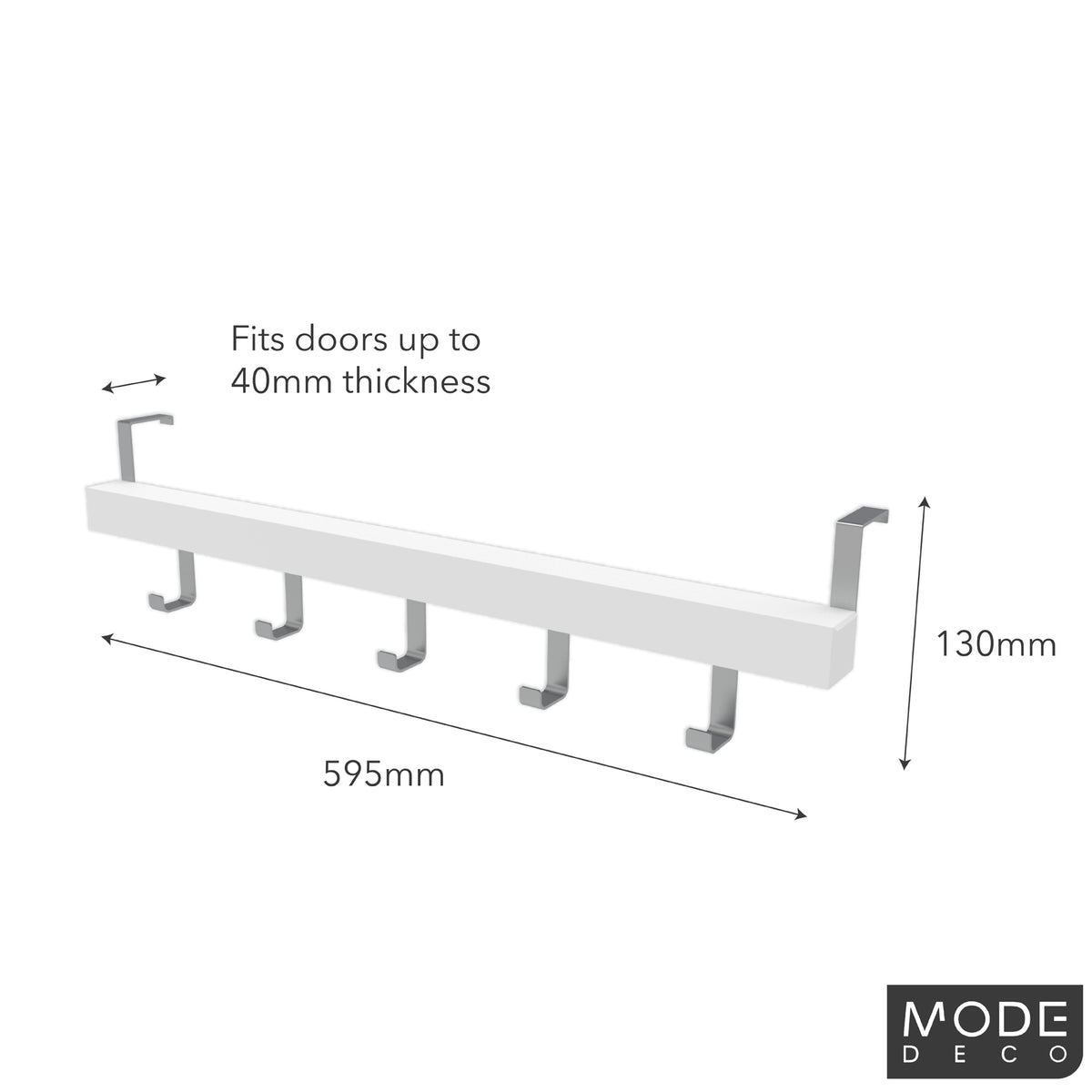 5 Chrome Hooks on White Board Over Door Hook