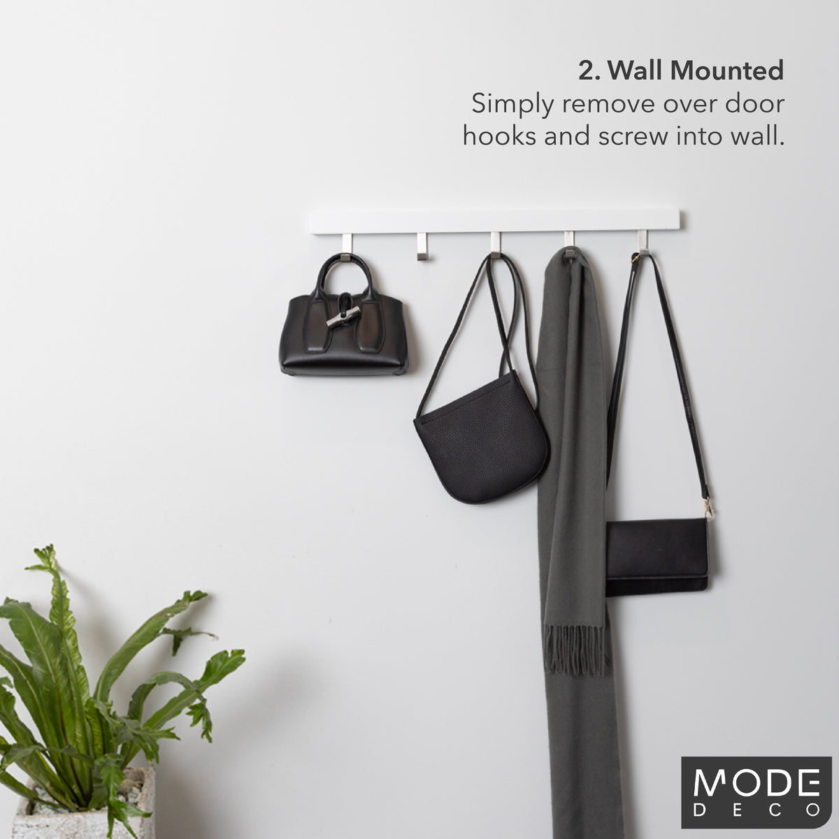 5 Chrome Hooks on White Board Over Door Hook